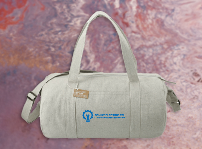 Custom imprinted Recycled Cotton Barrel Duffel Bags for Boston, MA with a local business logo
