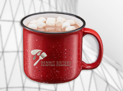 Custom imprinted Ceramic Camping Mug for Boston, MA with a local business logo